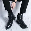 Rétro noir cheville homme mode moraillon fermeture éclair bout pointu hommes bottes à la mode Social haut robe en cuir chaussures pour hommes