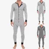 Men Underwear Pajama Skinny Striped Jumpsuit Long Sleeve O Neck Buttons Romper Sleepwear Overall Wholesale Onesies- Pajama Set 240110