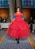 Casual Dresses Striking Puffy Red A-line Tutu Tulle Women Maxi To Birthday Party Elastic Top Cute Bow Mid Calf Gowns