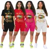 Shirts Frauen Kleidung Sommer 2021 O Neck Lippen Gedruckt T-shirts Tops Shorts Zwei Stück Set Casual Sport Frauen Loungewear-Set großhandel