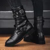 Winter Plus Veet Motorcycle Man Klassiek Zwart Hoog voor Heren Lederen Klinknagel Punk Heren Biker Boot Warm Bont Laarzen