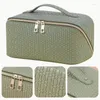 Makeup Brushes Checkered Case Cosmetic Pouch Bag Large Space PU Leather Braided Texture Waterproof For Toiletries