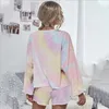 Tie Dye Tracksuit Women 2 Piece Outfits Festival Clothing Short Sleeve Top och Biker Shorts Sweat Suits Two Set 240110