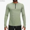 T-shirt da uomo Camicie a compressione con zip 1/4 da uomo con fori per i pollici Strato base maniche lunghe Moiré traspirante T-shirt sportiva Camicetta da pesca attivaL240110