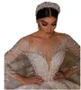 Lange Ärmel, luxuriöse türkische Brautkleider, rückenfrei, atemberaubende Prinzessin-Ballkleid-Hochzeitskleider für Frauen, Pailletten, Vestido De Noiva, Kristalle, arabisches, glänzendes Hochzeitskleid