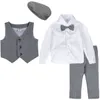 Baby Formal Suit Niemowlę Blazer maluch dżentelmen Tuxedo strój ślubny prezent urodzinowy zimowy zestaw ubrania z długim rękawem 4PCS 240109