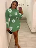 STYLISH LADY Floral Printed Bodycon Dress 2024 Spring Women Long Sleeve O Neck Sexy Club Party Slim Mini Vestidos De Festa