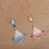 Pendant Necklaces Fashion Exquisite Women Lady Necklace Inlay Blue Pink Zircon Skirt Fan Shaped Plated Gold Color Clavicle Chain