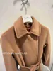 Maxmaras Womens Cashmere Coat Aimo Satın Alma Stüdyosu Klasik Cielo El Yapımı% 100 Koyun Yün Sıcak Uzun RJG6