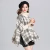 Sweet Women Knitted Capes Plaid Jacquard Ponchos Loose Turtle Neck Pullovers Lady's Casual Party Elegant Tops 240110