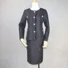 Tweed Jacket och kjol Set Women Vintage Elegant High Quality Runway Designer Autumn Winter Wool Coat Two Piece Suits Outfits 240109