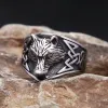 Anillo de cabeza de lobo de oro blanco de 14k de 14k para hombres Mujeres Fashion Punk Viking Celtic Knot Anillos Biker Amuleto Regalos de joyería