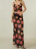 İş Elbiseleri Kronstyle Retro Kadınlar Yaz 2pcs/Set Etek Kıyafetler Çiçek Baskı V Yastık Camis Tepsler Mesh şeffaf uzun parti kıyafetleri 2024