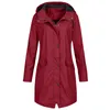 Mode kvinnor solid dike utomhus vindbrytare lång ärm huva regnrock vindtät jacka regnrock outwear casaco 240110
