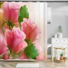 Douchegordijnen Rose Flower Douchegordijnset Antisliptapijten Badmat Wc-dekselafdekking en waterdicht polyester badkamergordijn Decor