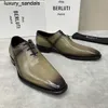 Berluti Business Leather Shoes Oxford Calfskin Handmade Top Quality Brush Color British Handsome Fashion Carved Dresswq