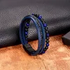 Bracelets multicouches tressés en cuir et pierre naturelle pour hommes, faits à la main, décor de Club de fête, bijoux perlés simples à la mode