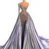 Underbar Crystal Mermaid Prom Dress One Shoulder Peading Side Split Satin Train Formell aftonklänningar Robe de Soiree