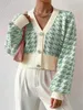 Женское осенне-зимнее пальто с узором «гусиные лапки» и рукавами-фонариками, вязаный кардиган, свитер, блузка, повседневная мода, стиль для путешествий 240109
