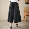 Women's Pants YZJNH 2024 Summer Thin Wide Legged Women Loose Casual Solid Color Cotton Elastic Waist Calf-Length Pant Skirt