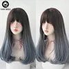 7JHHWIGS parrucca lunga rettilinea nera Ombre cenere con frangia per le donne moda quotidiana parrucche sintetiche sciolte capelli colorati Borgogna 240110