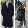 Trench coat primaverile in stile coreano Maschile Streetwear Giacca a vento Trench da uomo Solid Business Casual Cappotto lungo allentato 240109