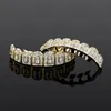 Hip Hop Set 14k Gold Silver Plated Iced Out Zircon Fang Mouth Teeth Caps Rapper Grills Trendy Open Halloween Jewelry 240109