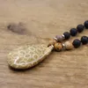 Pendant Necklaces Coral Jade Drop Pendants Knotted 8mm Black Lava Stone Round Beaded Mala Yoga Picture Jasper Loose Bead Jewelry QC0162