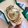 2024 Certificato di scatola originale Oro 18k Presidente Orologi maschili Giorno Data Diamanti Quadrante verde Orologio da uomo Lunetta in acciaio Orologio da polso automatico 41mm