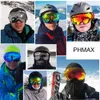 PHMAX Skibrille Doppelschichten UV400 Antibeschlag Skibrille Skimaske Herren Damen Schneebrille Pro Winter Schneesportbrille 240109