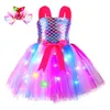 Girls Mermaid TUTU LED Dress Kids Birthday Party Dresses Little Mermaid Princess Costumes for Halloween Year Dress Up Outfit 240109