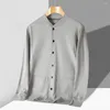 Men's Sweaters Men Top Stand Collar Long Sleeve Button Single-breasted Soft Breathable Cotton Pockets Casual Cardigan Mid Length Coat