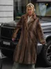 Dark Brown Faux Fur Long Overcoat Single Breasted Women's Fleece Long Trench Coat Winter Fluffy Plush Warm Outerwear 240110