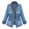 Plus Size Denim Jacket Womens Casual Solid Oversize Autumn Ladies Slim Jeans Chain Pocket Coat 240109