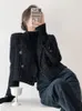 Style coréen Vintage Tweed costume vêtements d'extérieur femmes mode polyvalent élégant noir vestes manteau court printemps automne Blazers dames 240109