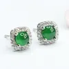 Brincos de parafuso prisioneiro genuíno grau natural imperial verde jadeite s925 prata esterlina birmânia jade zircão quadrado orelha studs feminino