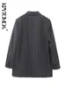 KPYTOMOA Женский модный пиджак в тонкую полоску на пуговицах спереди, винтажное пальто с длинными рукавами и карманами с клапанами, женская верхняя одежда, шикарные жилеты Femmes 240110