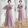 Grundläggande casual klänningar Maternity Summer Short Sleeve Dress for Pregnant Women Doll Collar Clothing Graviditet Elegant Mid-längd YQ240110