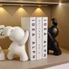 Desk Accessories Ceramic Rabbit Bookend Statues Bookshelf Living Room Decoration Figurines Nordic Cartoons Craft Home Decor Gift 240109