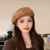 Berets Lightweight Women Hat Stylish Women's Winter Beret Plaid Print Elastic Adjustable Soft Warm Dome Lady Cap Painter