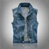 Gilet da uomo Big Size S-6XL Abbigliamento maschile Gilet di jeans da uomo con tasche Giacca senza maniche strappata Gilet slim casual Colete in difficoltà