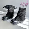 Calvinluo tasarımcı botları kadınlar için uzun boylu botlar siyah kuzu y2k ayakkabılar Maillard cowgirl botlar kalın dip yuvarlak ayak parmağı tıknaz topuk Martin Boots boyutu EUR 35-40