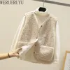 Gilet caldi in lana d'agnello per le donne Moda coreana Autunno Inverno Top senza maniche Tasche eleganti Cardigan Giacche Abbigliamento donna 240110