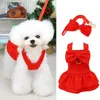 Hundkläder 1 Set Pet Woolen kjol Röd Bekväm båge mjuk förtjockad Keep Warm Acrylic Christmas Festival Year Gift