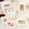 White Card Paper Cupcake Boxes Cake Packaging Boxes with Handle Clear Window Muffin Box SN4446