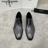 Berluti Business Leather Shoes Oxford Calfskin Handmade Top Quality Brush Color British Handsome Fashion Carved Dresswq