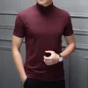 Camiseta masculina primavera verão meia gola alta leite seda manga curta magro ajuste camiseta cor sólida na moda camisa inferior