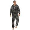 Autumn Winter Casual Flannel Onesies Hoodie Jumpsuit Pajama Men Jumpsuits Zipper Sleepwear 240109