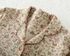 レディースパジャマスーツ濃い暖かいカーディガン冬パジャマセット長袖の花のプリントホーム服スリープウェア240110