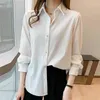 Camicette da donna Casual Allentato Colletto rovesciato Camicetta bianca Abbigliamento donna Camicia a maniche lunghe in velluto Donna Semplice Solid Top da donna Blusas